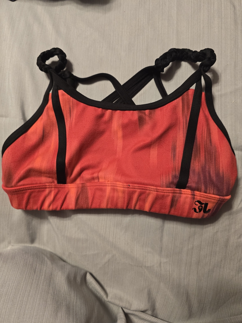 JO & JAX CHILD MEDIUM Coral Sports Bra with Black Trim & strappy back